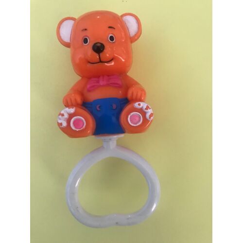 Hochet Petit Ours Ourson Orange Pour Bébé - 12,5x5 Cm
