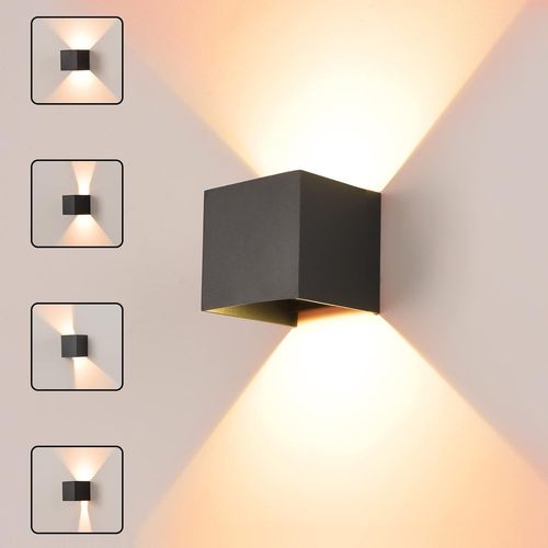 Asfasfq-Applique Murale Led Intérieur Extérieur 12w Applique Extérieure Ip65 Étanche Lampe Murale Moderne, Lampe Exterieur Angle De Faisceau Réglable Appliques Murales 3000k Blanc Chaud, Noir