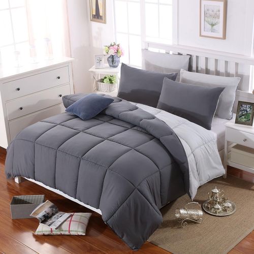 Buen-Couette Bicolore 4 Saisons Couette D'été Légère 450g/M² 140x200cm Hypoallergénique Gris Foncé + Gris Clair Couette De Lit Réversible 1 Personnes Edredon