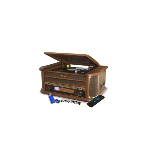 Platine Vinyle Roadstar HIF-1993BT 33-45-78 Trs, 2 Enceintes 32W, CD, CASSETTE, USB, Bluetooth, FM AM ,FInition BOIS+ clé USB