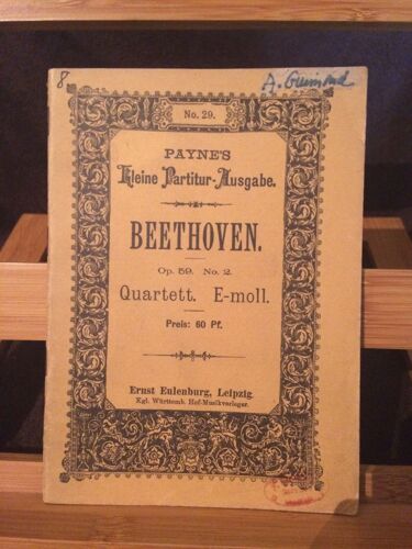 Beethoven Quatuor A Cordes Opus 59 N°2 En Mi Mineur Conducteur Partition De Poche Éditions Eulenburg N°29