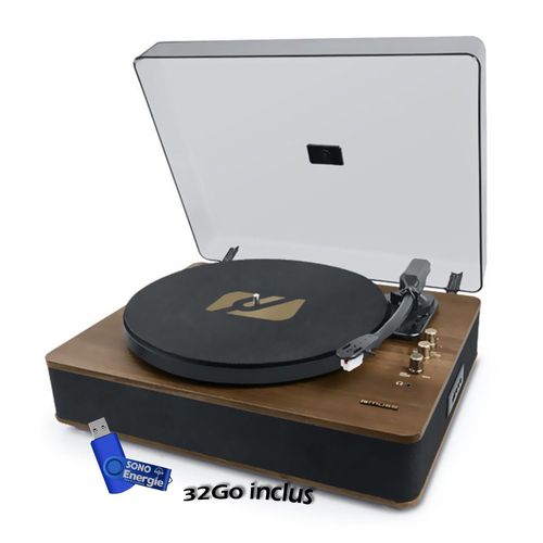 Platine vinyle Muse MT-106 BT, 3 vitesses 33/45/78 tours, Stéréo 2x5W Bluetooth, Port USB pour la lecture et encodage+ clé USB
