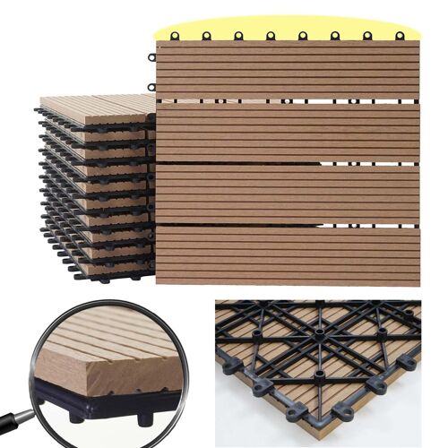 11x Carreau Wpc Rhone, Carrelage Balcon/Terrasse, Optique Bois À 30x30cm = 1m² Premium, Teck Linéaire