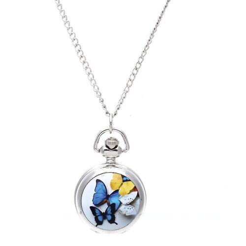 Lady Médaillon Pendentif Quartz Montre De Poche Collier Chaîne Papillon Vintage [Montre]