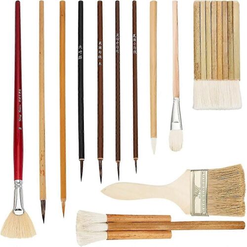 12pcs Poterie Glaçure Pinceaux En Bois Aquarelle Laine Cheveux Secteur Pinceaux De Peinture Pour Dessin Artistes Peinture Calligraphie