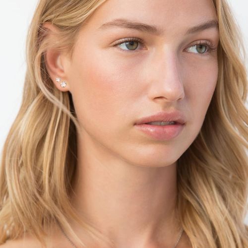 Tianyi-Day.Berlin Boucles D'oreilles White Pour Femme Ou Homme, Clou D'oreille Lot De 4 Avec Pierre En Cristal De Zirconia De 6mm + 8mm, Acier Inoxydable Plaqué Or 18k