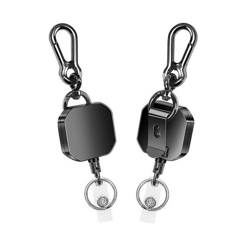 Paquet de 2 porte-clés rétractable, porte-clés en métal résistant, porte-clés mousqueton avec clip de ceinture