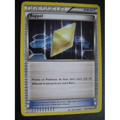Carte Pokemon - Dresseur - Rappel - 102/114 - Noir Et Blanc - 2011 - C