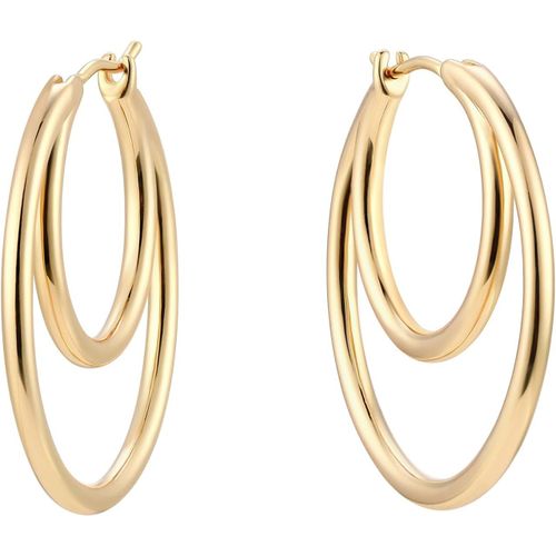 Tianyi-Boucles D'oreilles Pour Femme - En Or Délicat - Légères Et Tendance - Boucles D'oreilles Créoles Épaisses - Hypoallergéniques - Plaqué Or 18 Carats - Bijou Fantaisie Pour Femmes Et Filles