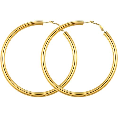 Tianyi-Boucles D'oreilles Femme Créole En Acier Inoxydable De 30/40/60/80 Mm, Créoles Femme Plaqué Or/Noir, Statement Ear Hoops