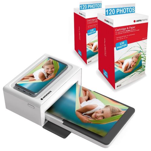 AGFA PHOTO Pack Imprimante Realipix Moments + Cartouche 240 photos 10x15 cm - 4Pass Sublimation Thermique - Bluetooth - Blanc - Blanc