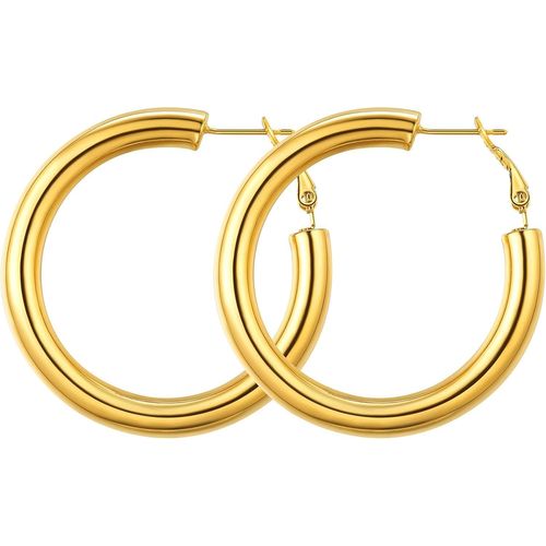 Tianyi-Boucles D'oreilles Femme Créole En Acier Inoxydable De 30/40/60/80 Mm, Créoles Femme Plaqué Or/Noir, Statement Ear Hoops