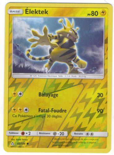 Carte Pokémon Élektek Reverse - 80 Pv - Soleil Et Lune 5 Ultra Prisme - 43/156 Neuve - Fr