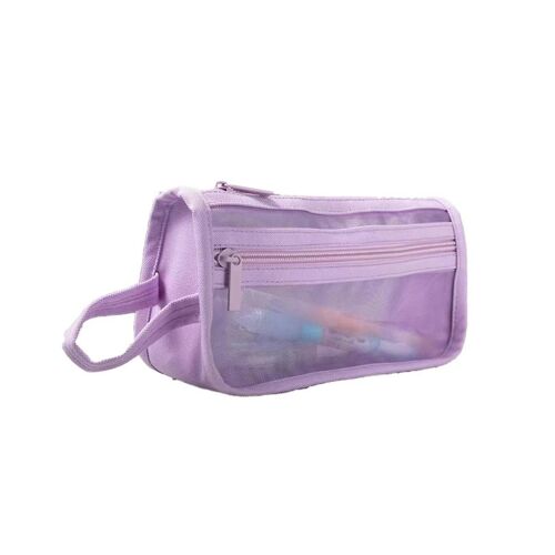 Mesh Visible Sac De Rangement Portable Double Couche, Mignon Transparent Fixe Organisateur Étui À Crayons