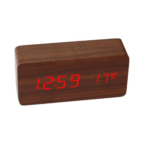 Horloge de bureau carrée en bois LED Affichage numérique Réveil Horloge d'affichage de la température pour chambre à coucher Déco