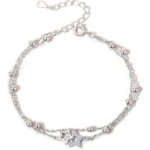 Tianyi-Bracelet En Argent 925 Double Couche Avec Combinaison D'étoile Et De Lune,Pierres De Zirconium Bleu,Chaîne D'extension,Longueur Réglable,Cadeaux De Saint-Valentin Pour Les Femmes