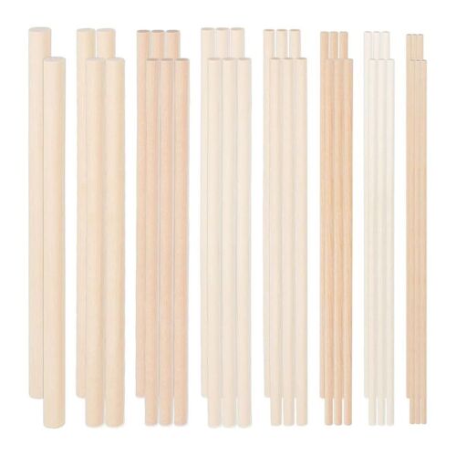 42pièces Chevilles En Bois Différentes Tailles Rondes Tiges De Chevilles Kit De Bâtons De Bois De Hêtre Bâtons De Bois Dur Inachevés Bricolage