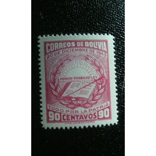 Timbre Bolivie ( Yt 274 ) 1944 Révolution 20 Décembre 1943 Honneur, Travail, Droit