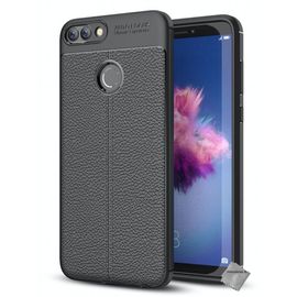Housse Etui Coque Silicone Gel Simili Cuir Pour Huawei P Smart + Film Ecran - Noir