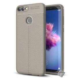 Housse Etui Coque Silicone Gel Simili Cuir Pour Huawei P Smart + Verre Trempe - Gris