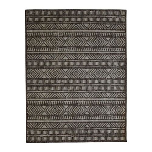 Terrain Ethnique - Tapis Intérieur-Extérieur Jardin Et Terrasse Aspect Jute Motif Ethnique - 133 X 170 Cm Marron