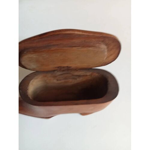 Tabatiere A Prisé En Forme De Chaussure En Bois Ouverture A Gauche Longueur 11,5