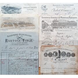 Lot 10 Vieilles Factures Anciennes Vieux Papiers En-Tête : Rastoix-Tiblé, Bussy, Caulliez, Dolbret, Valluit, Ric Et Rac, Payan, Chabot (Chaussures, Draps, Serrures...)