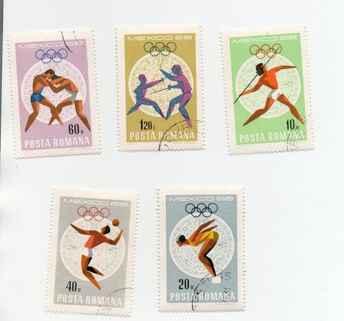 Roumanie- Lot De 5 Timbres Oblitérés Jeux Olympiques De Mexico