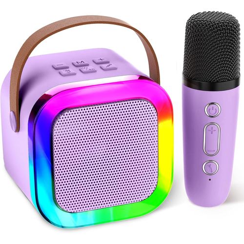 ASFASFq-Mini Machine de karaoké pour Enfants et Adultes, Mini Machine de karaoké avec 1 Microphones sans Fil, Cadeaux d'anniversaire pour Filles âgés de 6, 7, 8, 9, 10, 12 Ans, Purple