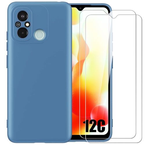 Coque Pour Xiaomi Redmi 12c / 11a Silicone Ultra Slim Bleu + 2 Protection D'écran Verre Trempé - E.F.Connection