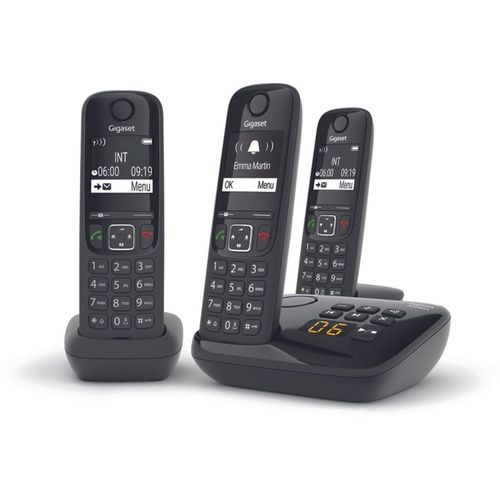 Gigaset AS690A Trio - Téléphone sans fil - système de répondeur avec ID d'appelant - ECO DECT\GAP - blanc + 2 combinés supplémentaires