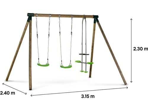 Portique Bois "Lana" - Avec 2 Balançoires Et 1 Vis-À-Vis