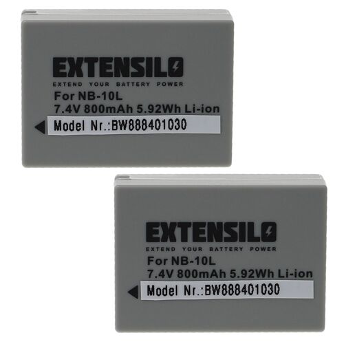 EXTENSILO 2x Batterie compatible avec Canon PowerShot G1 X, SX40 HS appareil photo (800mAh, 7,4V, Li-ion)