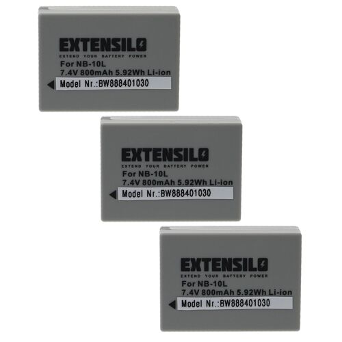 EXTENSILO 3x Batterie compatible avec Canon PowerShot G1 X, SX40 HS appareil photo (800mAh, 7,4V, Li-ion)
