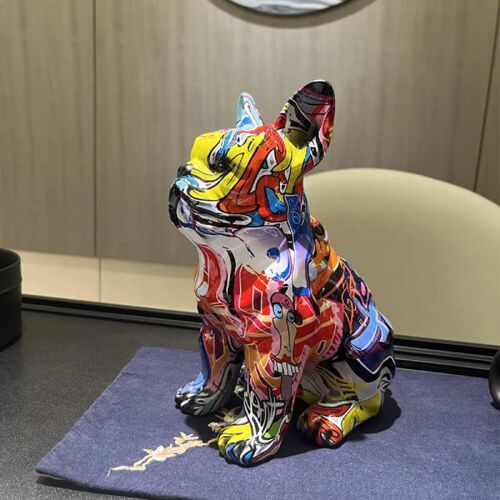 Statue de chien français en résine, Graffiti multicolore, artisanat Simple et créatif pour la maison, la cave à vin, le bureau, la décoration d'entrée