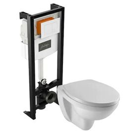 Pack Wc Suspendu Patio Avec Bâti-support Autoportant, Abattant Thermodur Et Plaque De Commande Blanche
