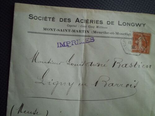 Enveloppe Sté Des Aciéries De Longwy Avec Timbre Semeuse Brun 25 Centimes