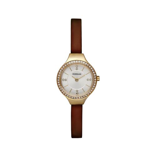 Jouailla - Montre Morgan Boîtier Doré Et Cadran Avec Pierres Synthétiques, Bracelet Synthétique Marron (770314m)