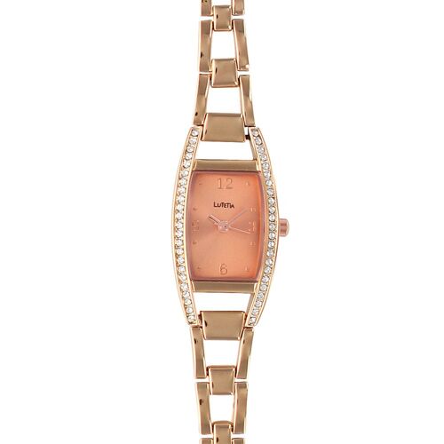 Jouailla - Montre Dame Lutetia Boîtier Ovale Serti De Pierres Synthétique Et Bracelet En Métal Doré Rose (750129dr)