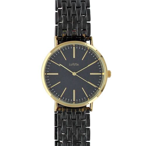 Jouailla - Montre Homme Lutetia Boîtier Métal Doré Et Bracelet Métal Noir, Cadran Noir (750125dn)