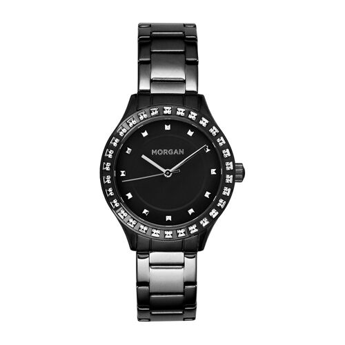 Jouailla - Montre Morgan Noire Boîtier Métal Avec Pierres Synthétiques Et Bracelet Acier (770303n)