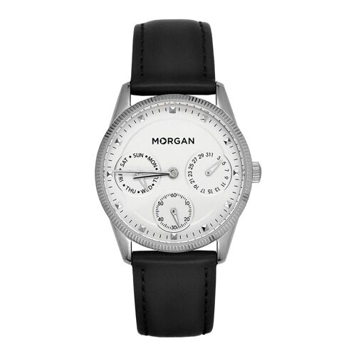 Jouailla - Montre Morgan Multifonction Boîtier Métal Chromé Et Bracelet Synthétique Noir (770305)
