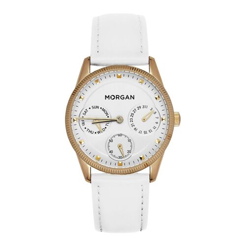 Jouailla - Montre Morgan Multifonction Boîtier Métal Doré Et Bracelet Synthétique Blanc (770305b)