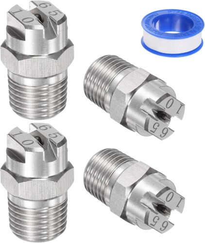 MEVRONISSHOP-4 pcs Buse de Pulvérisation à Jet Plat, 65 Degré 1/4BSPT Mâle Acier Inoxydable Buses de Nettoyeur Haute Pression Remplacement avec Ruban d'Étanchéité (2mm Orifice)