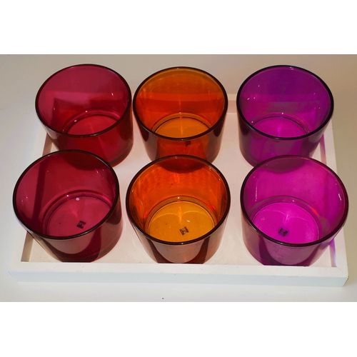 Ensemble De 6 Coupelles/Verrines En Verre Épais Coloré - 2 Rouge + 2 Orange + 2 Violet-Diamètre 7 À 7.5cm- Hauteur 6cm Moins Un Fond Épais De 1cm - Placé Sur Un Plateau Rectangulaire Blanc- La Redoute