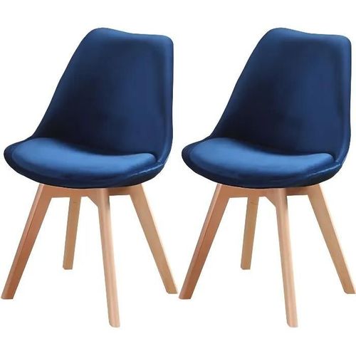 Enjoy Lot De 2 Chaises Design Scandinave Bleu Marine Bois Naturel