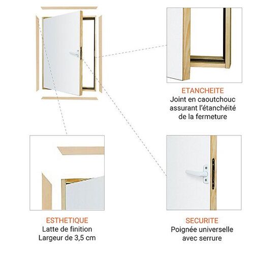 Trappe De Comble Standard 58.4x98.4cm - Ouverture De Mur Nécessaire : 60x100cm - Port60x100