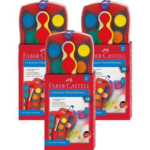 Faber-Castell Lot De 3 Boîtes De Pastilles De Gouache Connector, 24 Couleurs