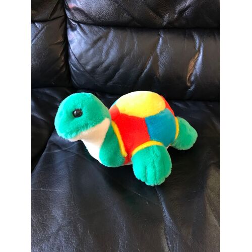 Doudou Peluche Tortue Vintage Jaune Bleu Rouge Et Vert 