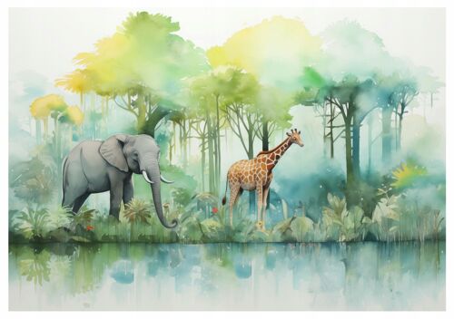 Papier Peint Enfant Jungle Animaux Foret Intissé Panoramique 350x250 cm - Colle Inclus - Chambre Enfant - Moderne Papier Peint